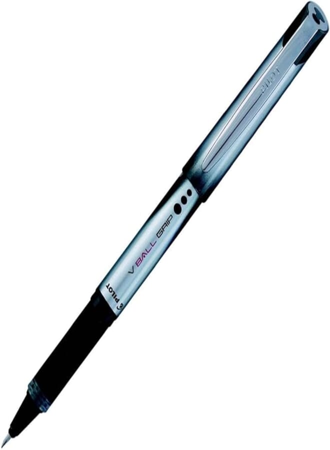 Pilot V Ball grip 12 0.7mm rollerball pen fine tip ball with black ink and 0.4mm line width, Black